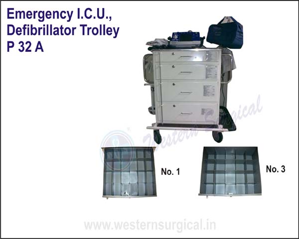 EMERGENCY I.C.U., DEFIBRILLATOR TROLLEY