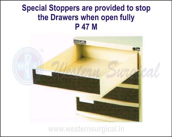 SPCIAL STOPPERS ARE PROVIDED TO STOP THE DRAWERS WHEN OPEN FULLY