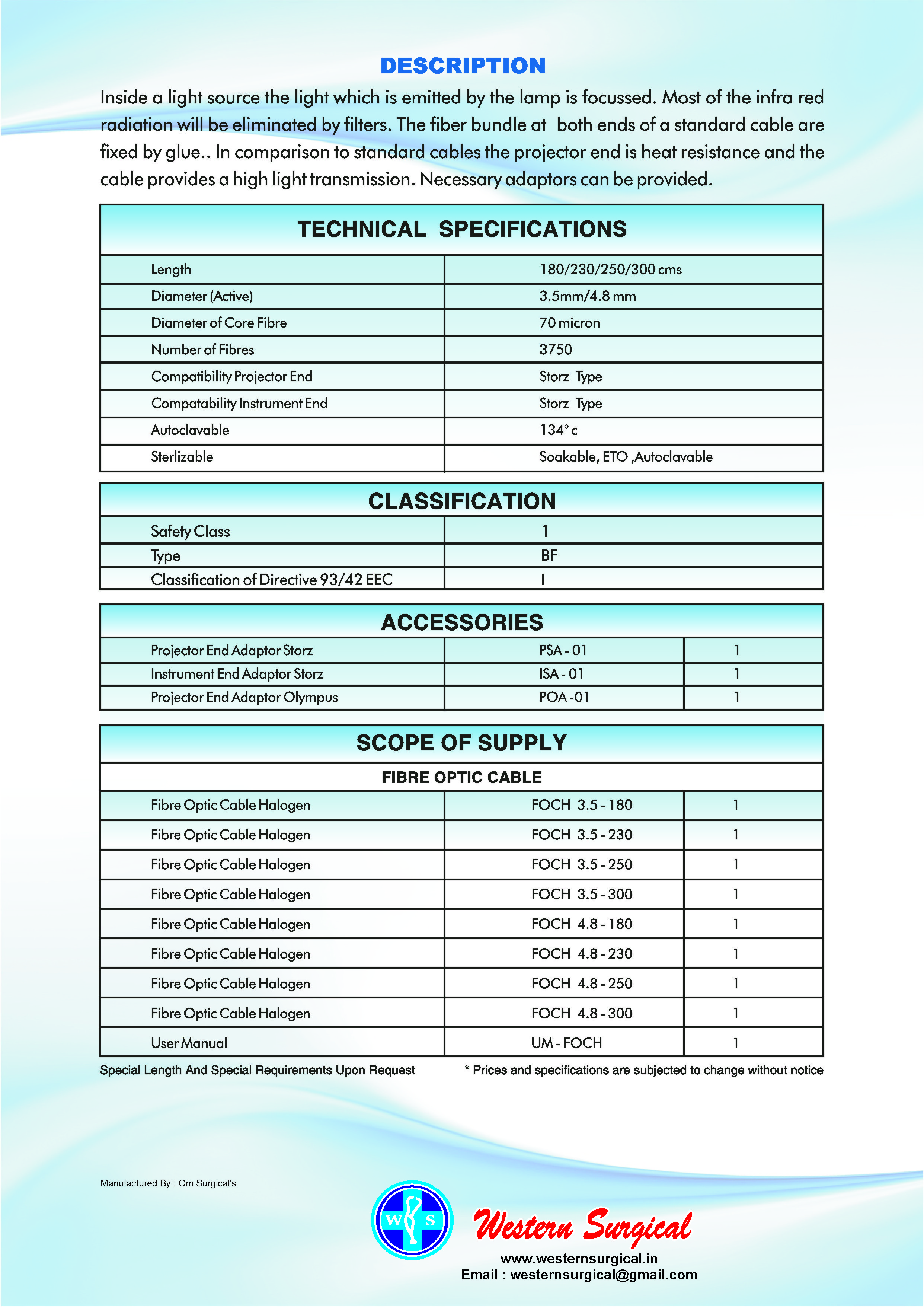 FIber Optic Cable for xnon