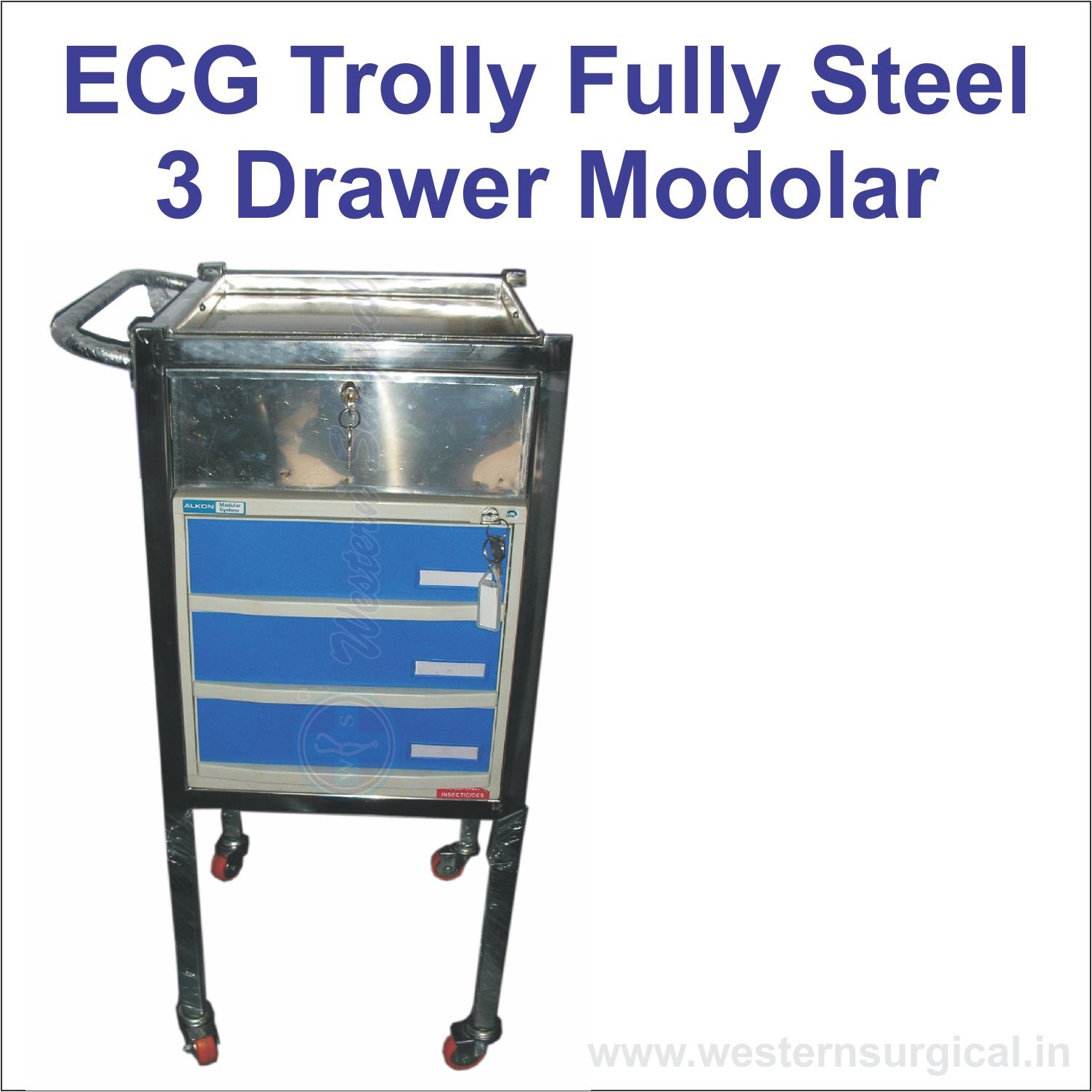 ECG Trolley Fully Steel 3 Drawer Modolar 